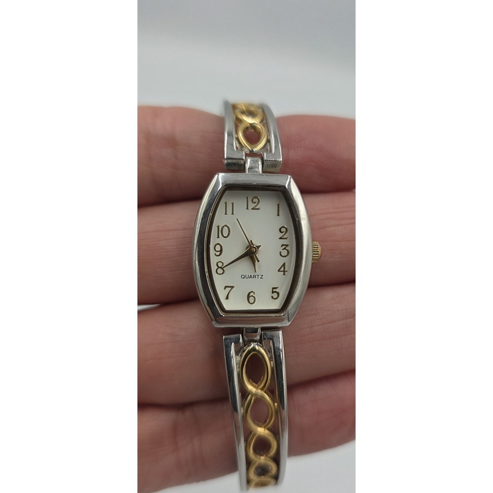 Women's Silver & Gold Tone Wristwatch Partial Stretch Band Quartz Japan WCCLE15